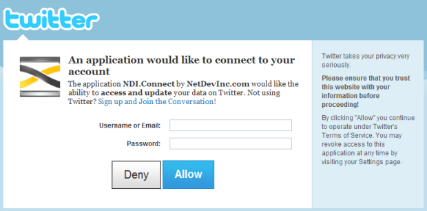 Create A Twitter Connection - Deny or Allow